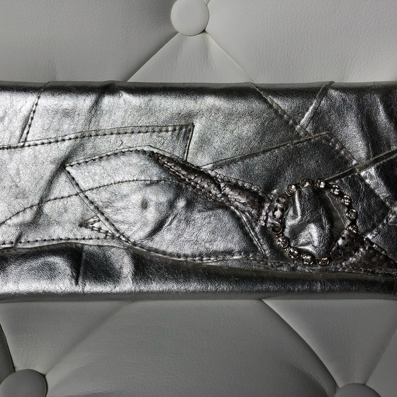 Vintage Metallic Silver Leather Clutch Handmade Handbag One Of A Kind - Picture 1 of 10